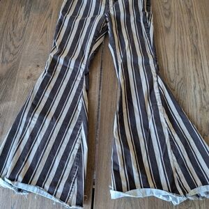 Shyanne Women's Brown/Tan Striped Bell Bottom Flare Pants Size 31 Short 31Wx32L